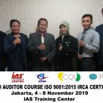 Training Lead Auditor Course ISO 9001:2015 Batch X Sertifikasi IRCA Jakarta, 4 – 8 November 2019